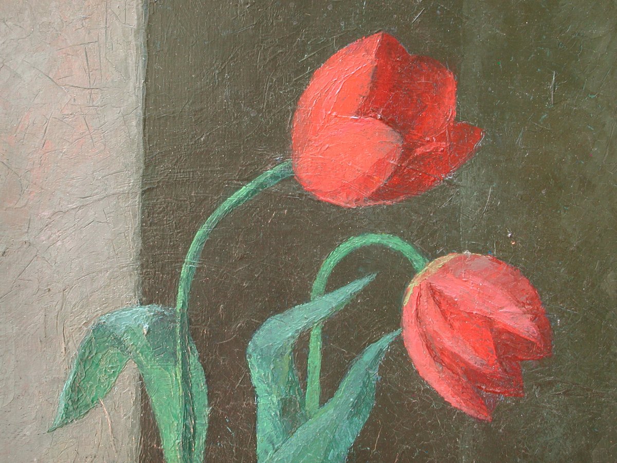 Heinrich MÜLLER "Bouquet de tulipes" 1923 huile sur toile 60x30-photo-1